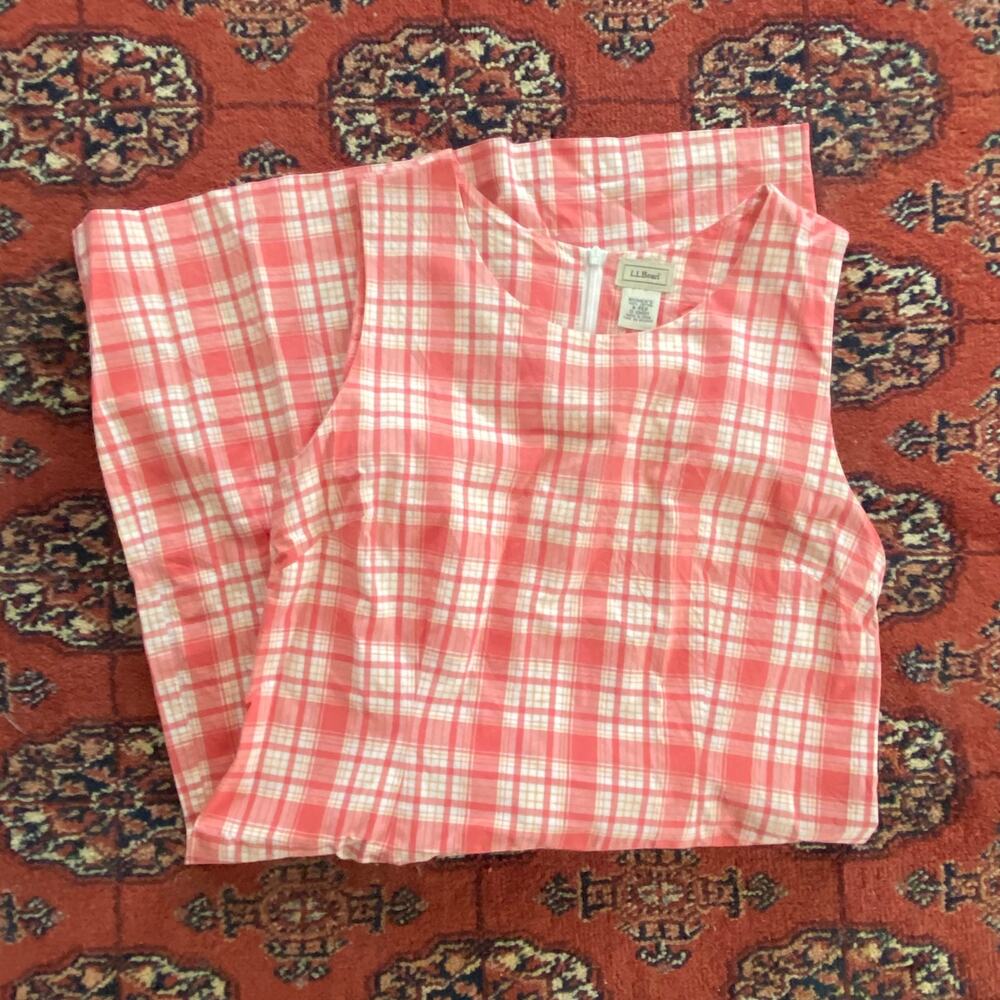 L.L. Bean 8 Coral Plaid Sleeveless Cotton Dress Full Zip Back VERY NICE‎ - Picture 5 of 5
